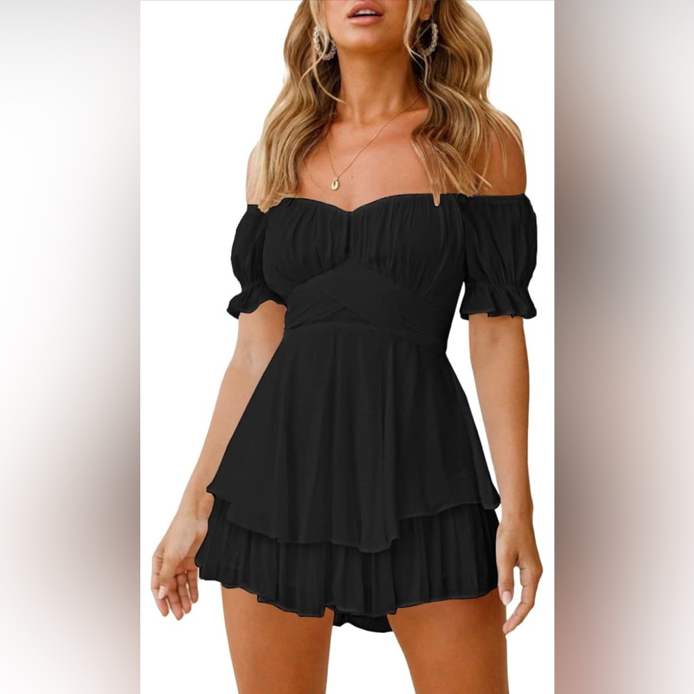 Elegant Black Off-Shoulder Romper
